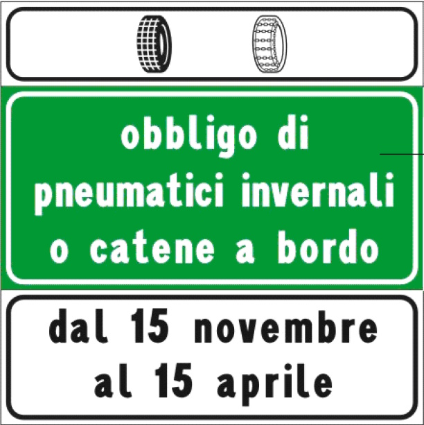 obbligo di pneumatici invernali o catene a bordo dal 15 novembre al 15 aprile
