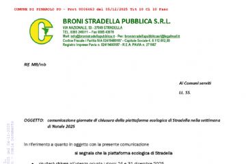 Comunicazione giornate di chiusura della piattaforma ecologica di Stradella nella settimana di Natale 2025