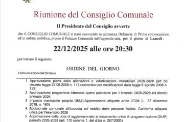Convocazione Consiglio Comunale del 22.12.2025