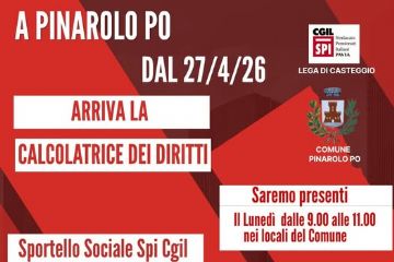 dal 27/4/26 Arriva la Calcolatrice dei diritti - Sportello Sociale Spi Cgil - il lunedì dalle 9.00 alle 11.00 nei locali del comune