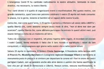 25 Aprile 2020 - messaggio del Sindaco